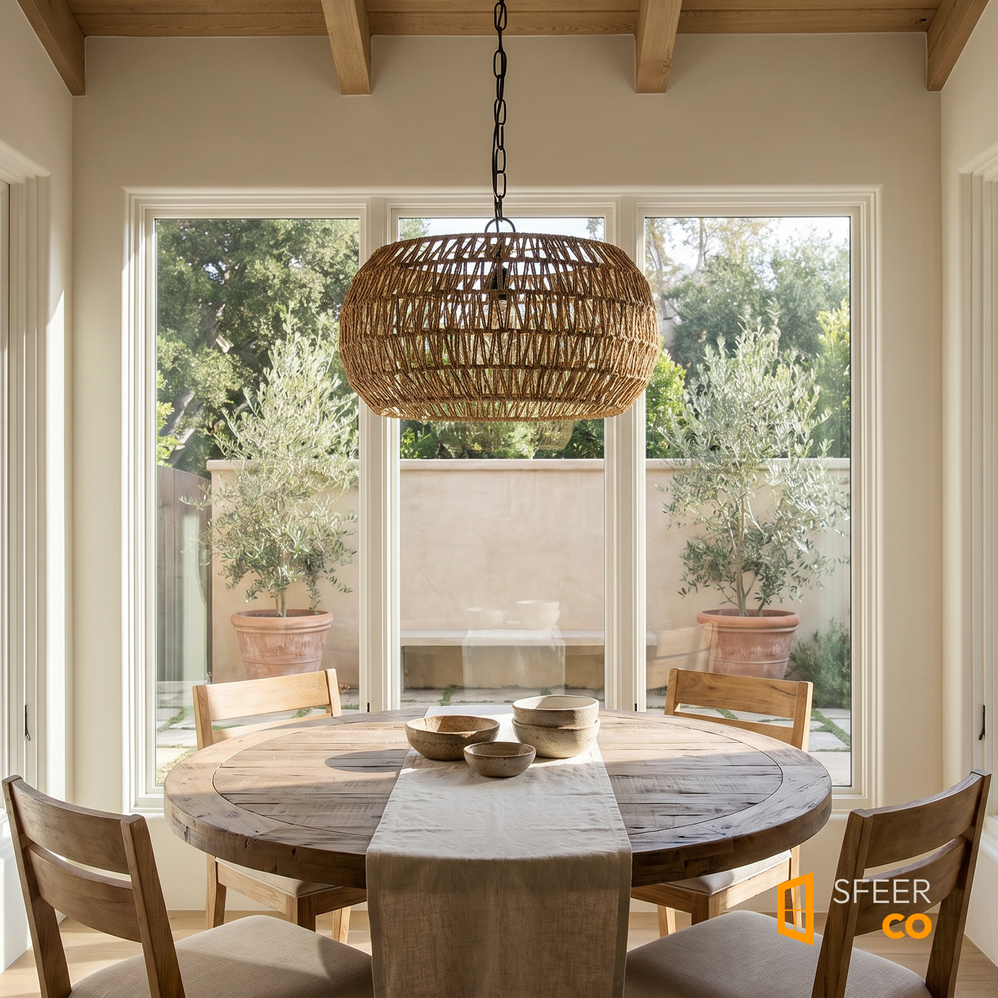 Sfeerco Palma boho woven pendant light in living room with natural daylight