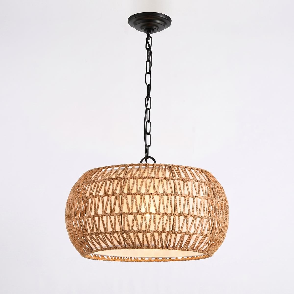 Sfeerco Palma 18 inch woven jute pendant light on white background