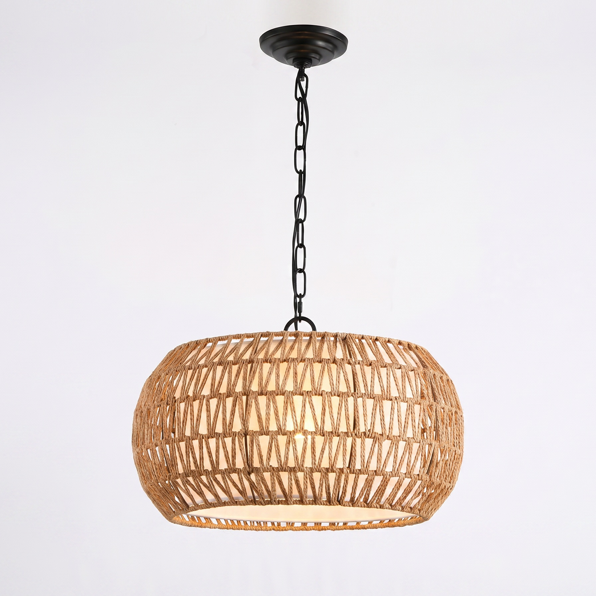 Sfeerco Palma 18 inch woven jute pendant light on white background