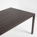 Close-up of wood-look UV-resistant tabletop surface on Sfeerco Porto outdoor dining table