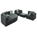 Sfeerco Prado 7-piece wicker patio set shown in open modular layout with all pieces separated