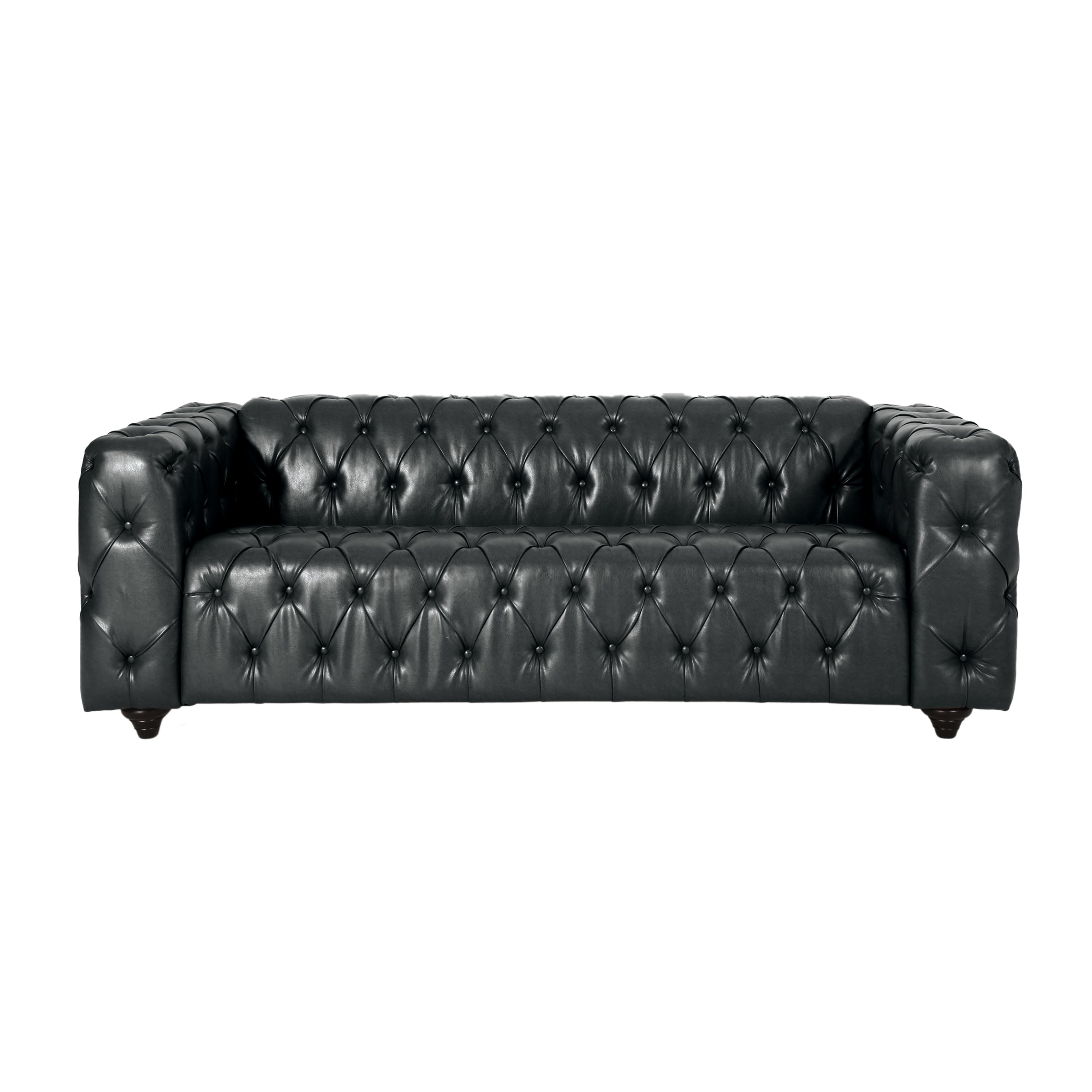 Sfeerco Regis Chesterfield tufted 3-seater sofa in black PU leather on white background