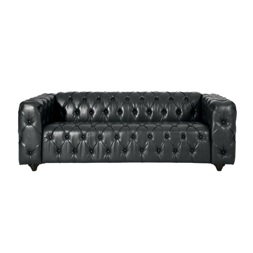 Sfeerco Regis Chesterfield tufted 3-seater sofa in black PU leather on white background
