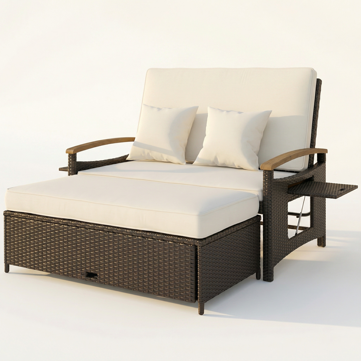 Sfeerco Rivea rattan outdoor daybed lounge chair with beige cushions