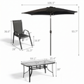 Product dimensions diagram of Sfeerco Riviera 8-piece outdoor dining set with umbrella chair and table measurements
