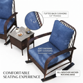 Product dimensions diagram of Sfeerco Sesto outdoor rattan rocking chair and coffee table with measurements