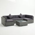 Sfeerco Slate gray rattan outdoor sectional sofa set with dark cushions and glass table