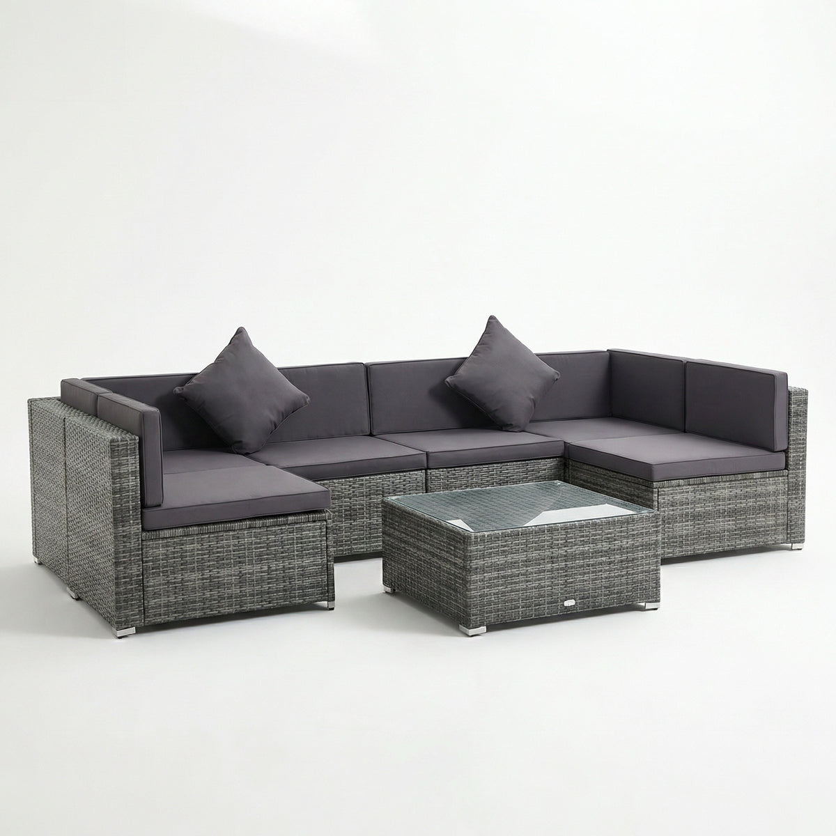 Sfeerco Slate gray rattan outdoor sectional sofa set with dark cushions and glass table