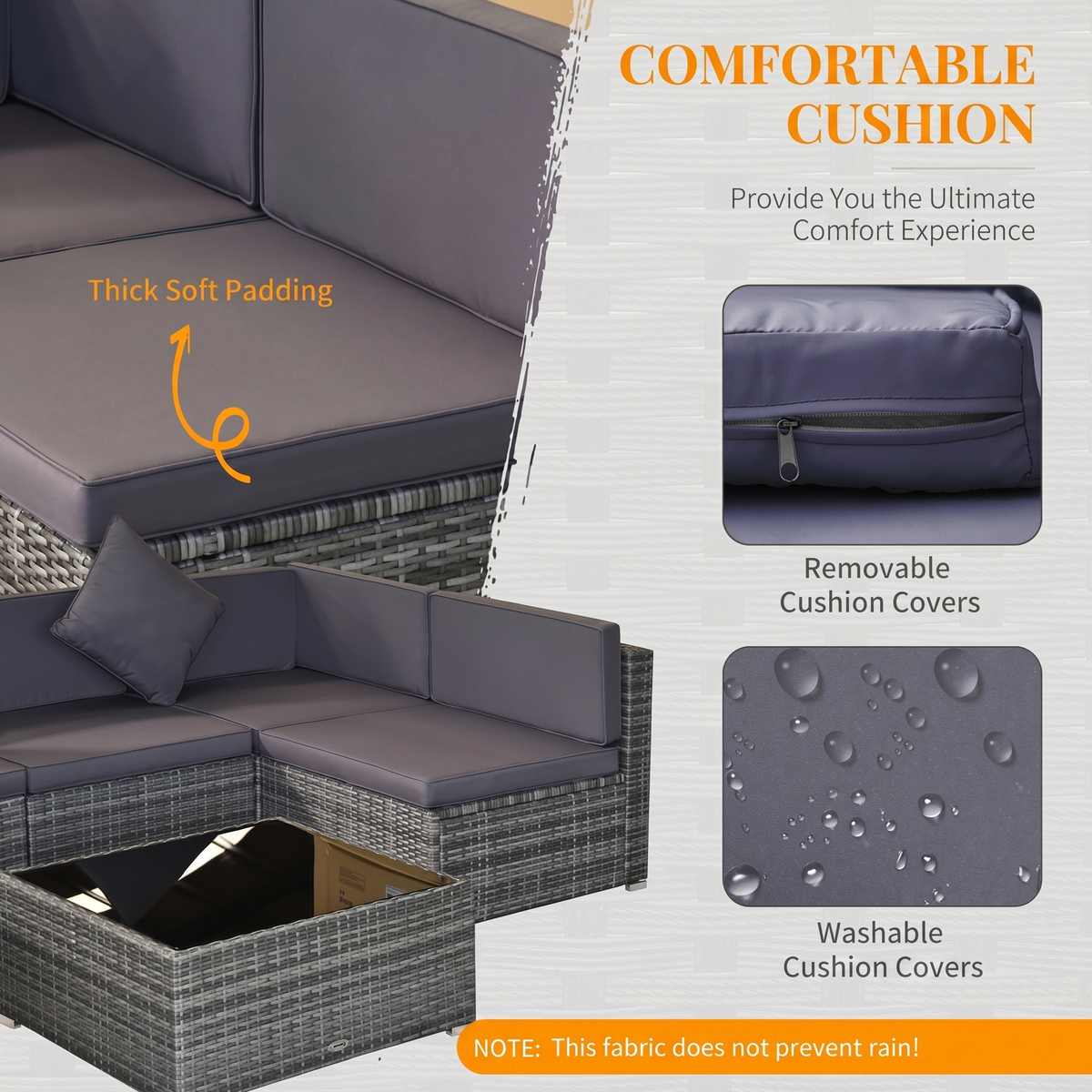 Sfeerco Slate outdoor sofa set cushion detail showing thick padding and removable washable covers