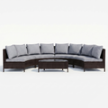Sfeerco Solano 5-piece outdoor rattan patio sofa set in grey with half-moon glass table on white background