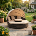 Sfeerco Soleil convertible rattan daybed cream white luxury backyard garden golden hour