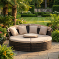 Sfeerco Soleil rattan round lounge set with canopy cream white luxury patio garden
