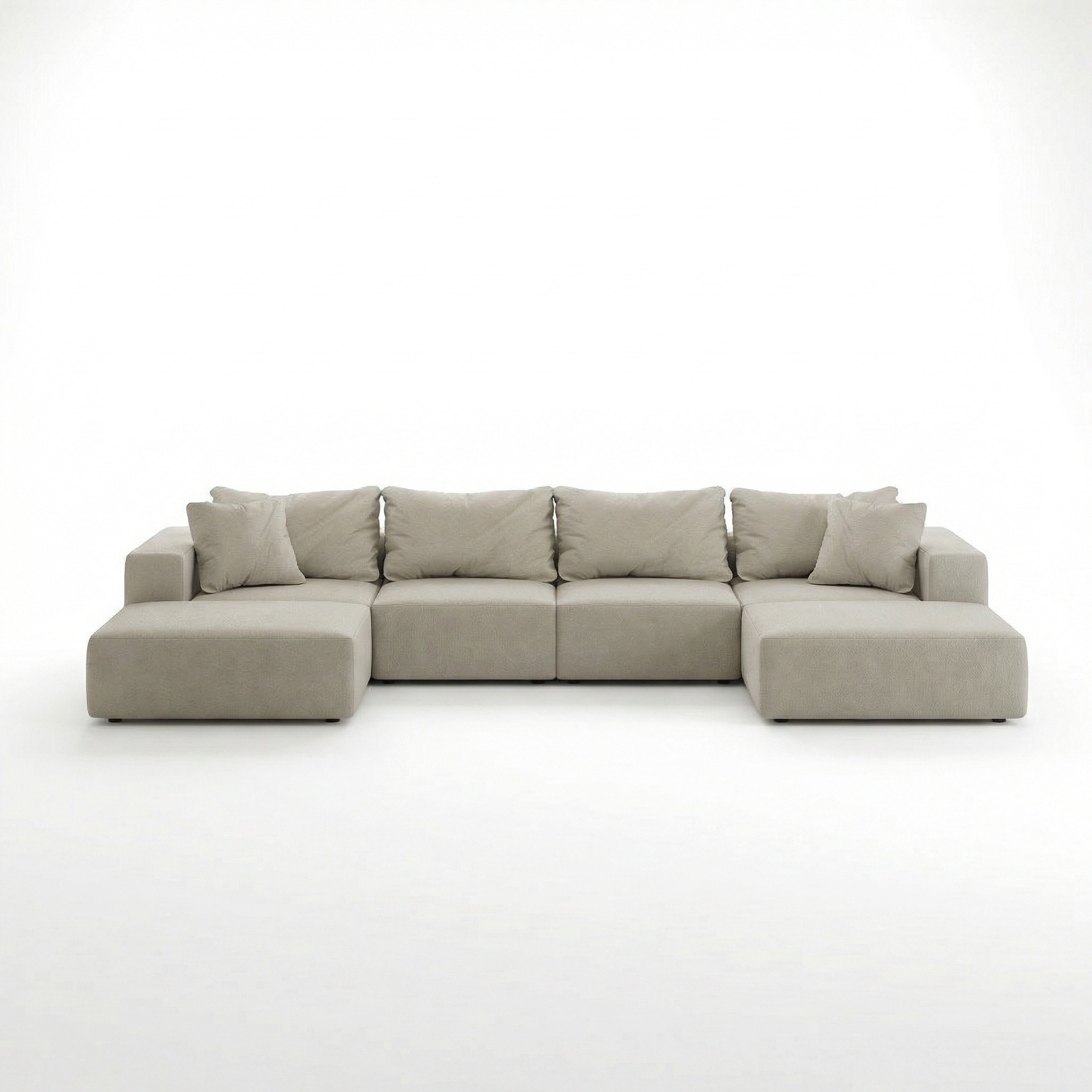 Sfeerco Strato modular L-shaped sectional sofa 6 seats beige chenille fabric studio white background