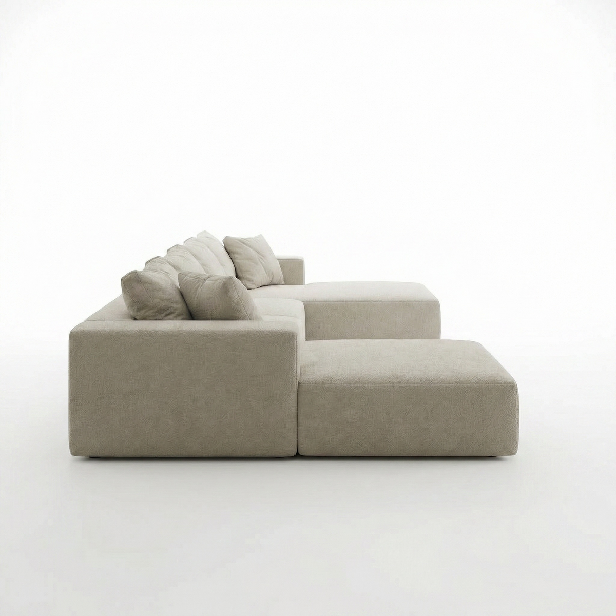 Sfeerco Strato oversized cloud sectional sofa side profile view beige chenille on white background