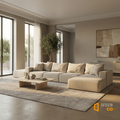 Sfeerco Strato oversized beige sectional sofa angled view in bright minimalist living room interior