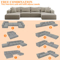 Sfeerco Strato modular sofa free combination infographic showing 8 different layout configurations
